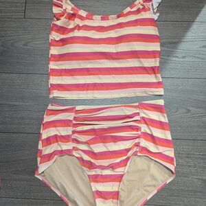 Striped Pink and Orange Bikini Set